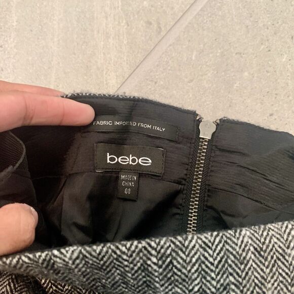 Bebe Mini Skirt sz 00 Black Gray Lined Straight Pencil Lightweight Stretch - Picture 3 of 6